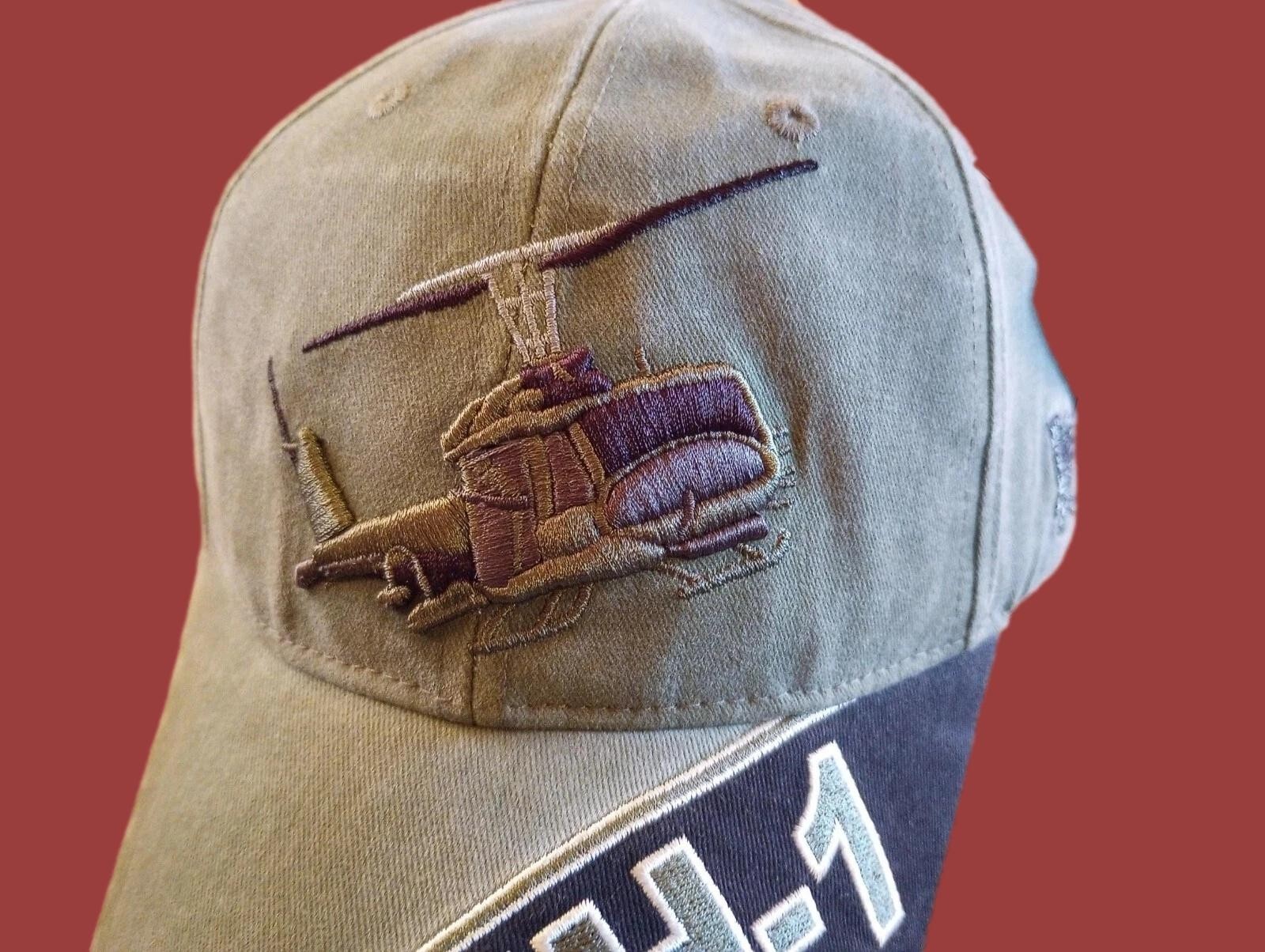 U.S ARMY UH-1 HUEY HAT EMBROIDERED MILITARY BALL CAP STONE WASHED OD GREEN