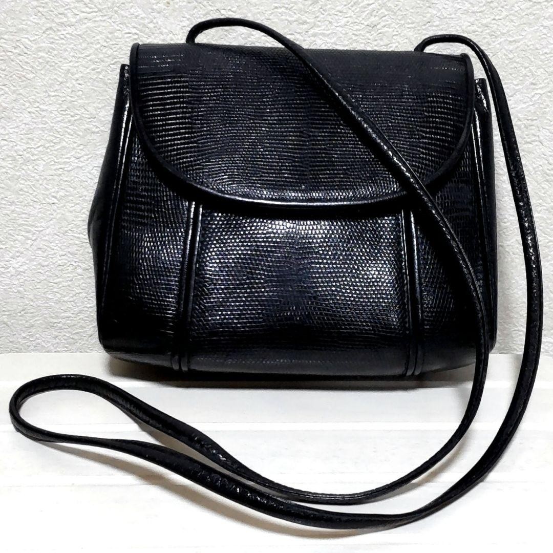 Yves Saint Laurent Vintage Lizard Leather Crossbody Shoulder Black 20cm/7.9in