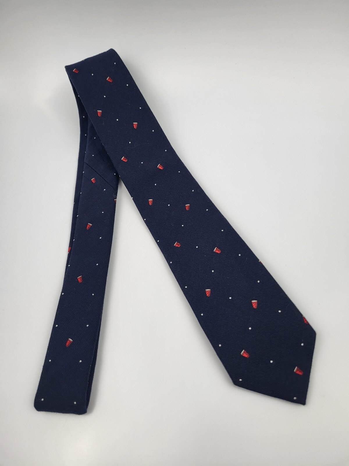 1901 Silk Tie Dark Blue Red Silver Geometric Necktie Skinny 56 x 2.5/8