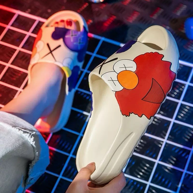 Cartoon print pillow slides shower shoe nonslip slippers men 5-5.5 /women 6-6.5