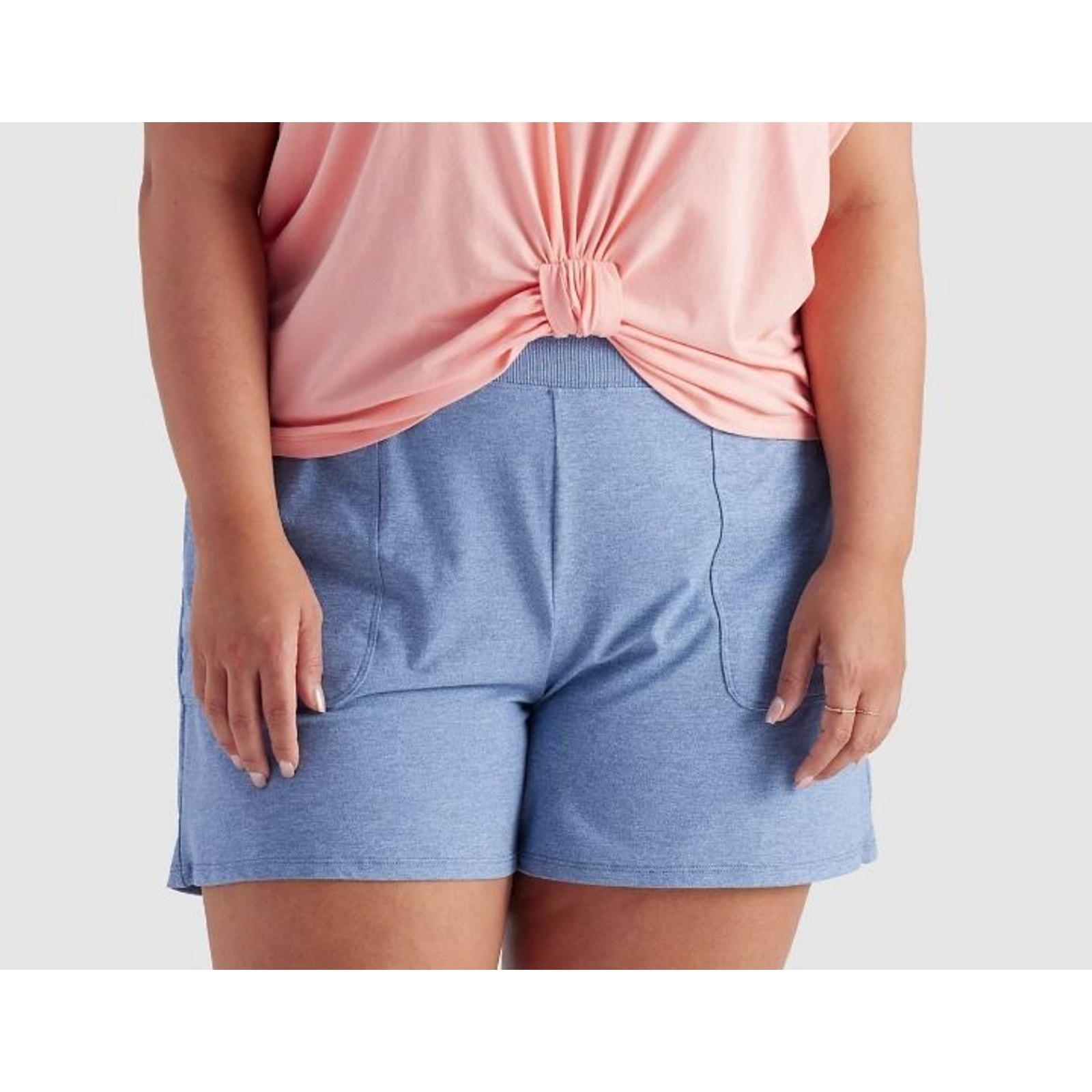 Freely Women’s Plus Size Coastal Luxe Zipper Pocket Shorts in Blue 1X MSRP $30