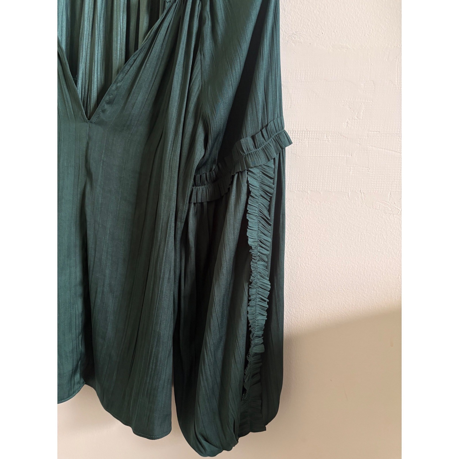 Roan + Ryan Dark Green Plissé Peasant Blouse Romantic Boho Fairy Core Top M