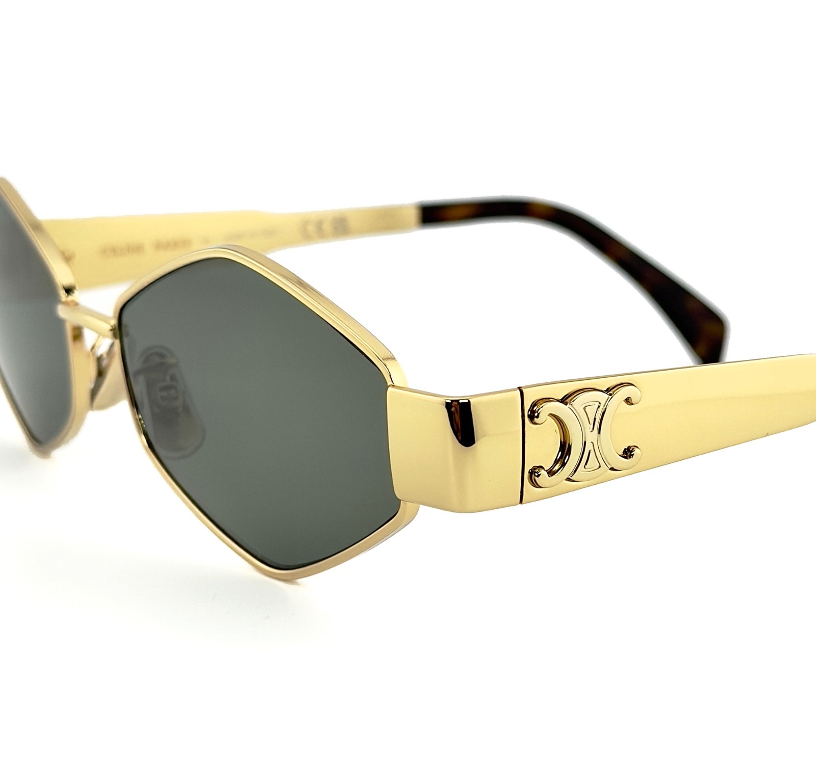 CELINE CL40254U 40254 METAL TRIOMPHE Gold Green Oval Unisex Sunglasses 30N
