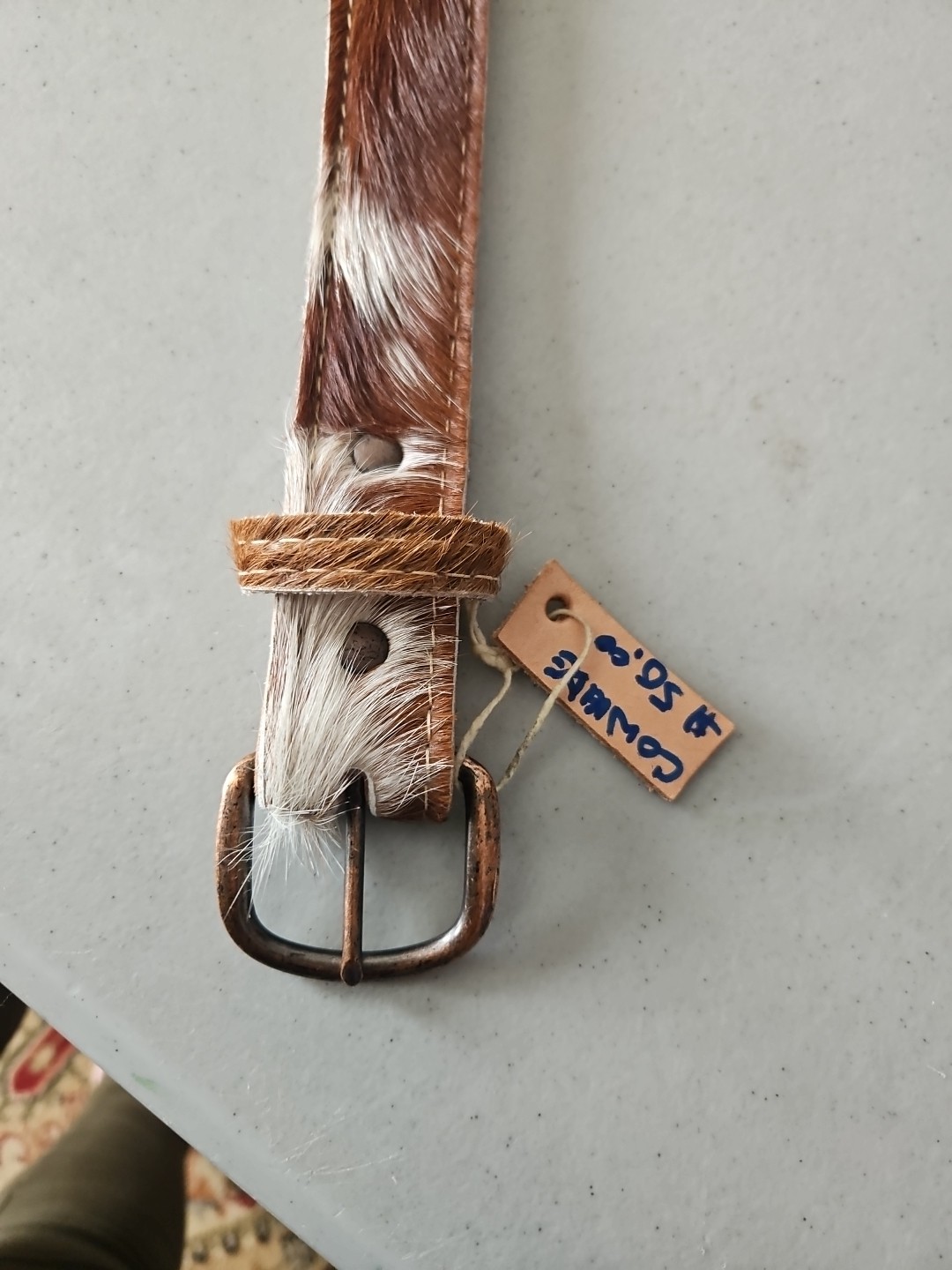 Handmade Cowhide Hair On Leather Belt, Brown White Natural Pattern, Western…