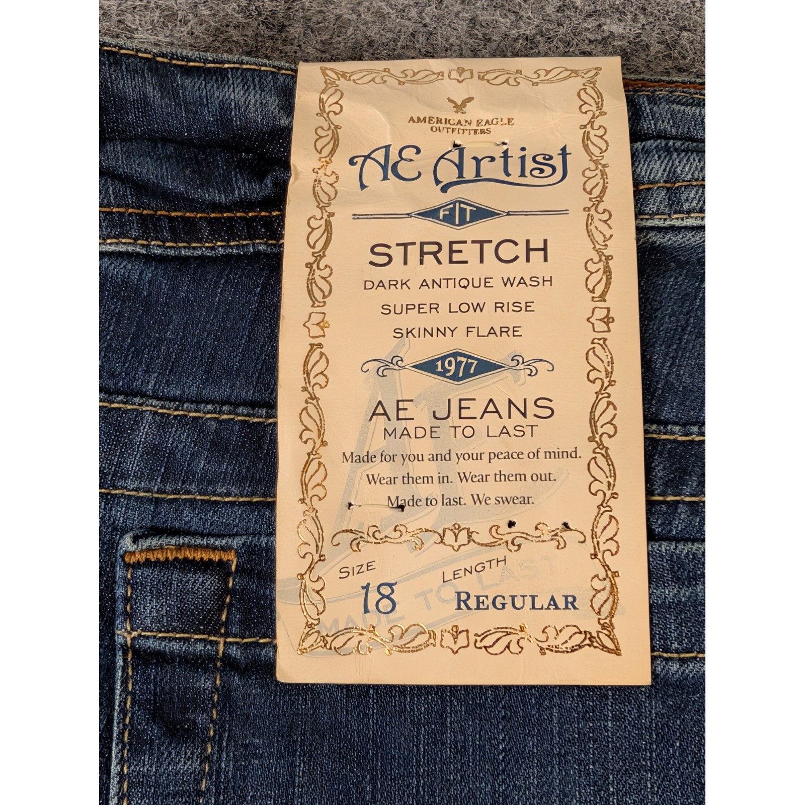 American Eagle AE Artist Stretch Skinny Flare Jeans Dark Antique Wash 18 Reg NWT