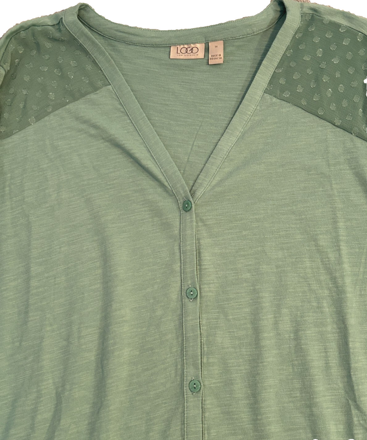 LOGO Lori Goldstein Plus 3X Green Knit Cardigan Clip Dot Trim A689378 NWOT