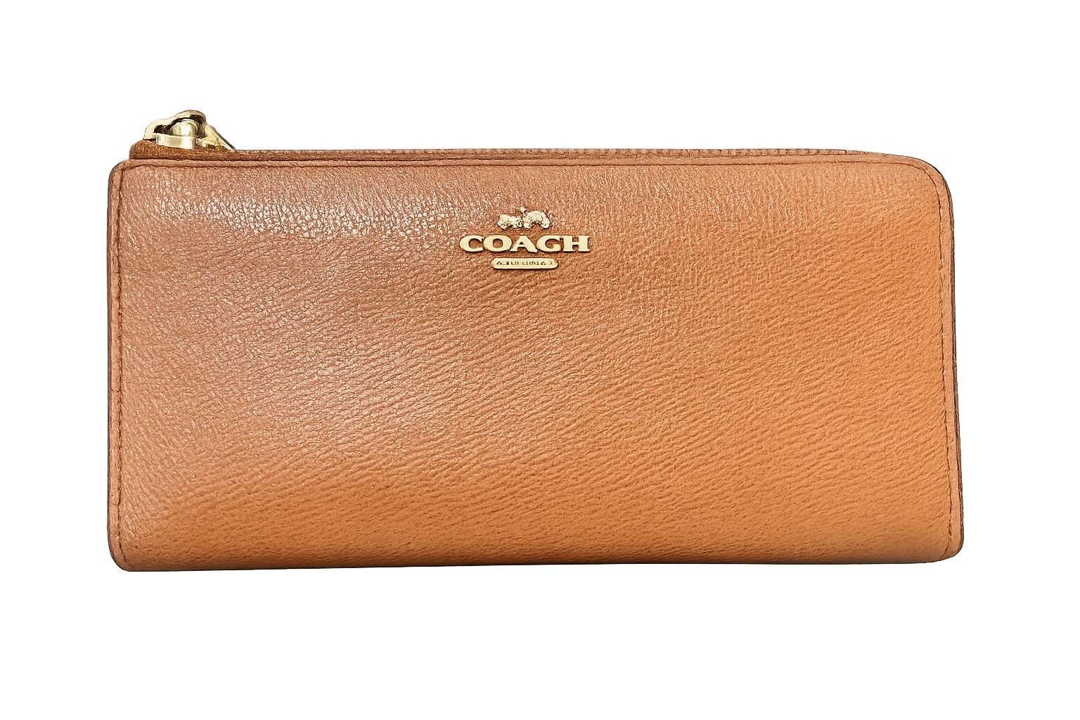 Coach 52333 Accordion Zip Wallet Brown Crossgrain Leather Zip Around Wallet