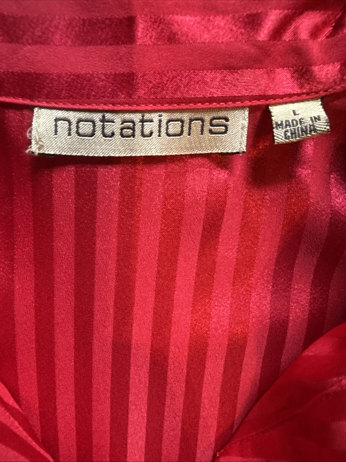 Notations VTG red ribbon stripe cascading ruffle secretary blouse Romantic Top L