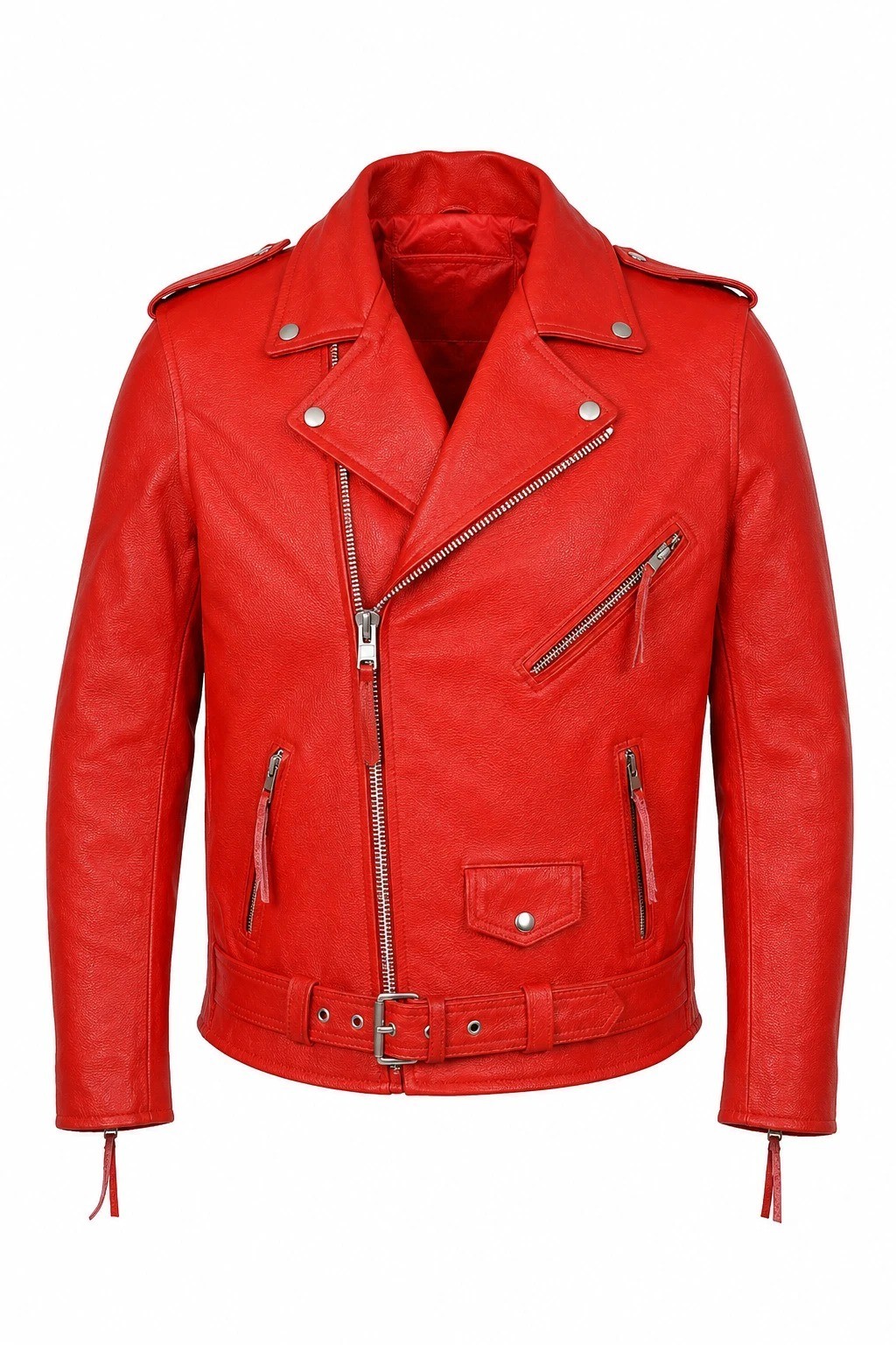 Mens Red Biker Leather Jacket Motorcycle Coats Motorbike Cowhide Leather Jacket