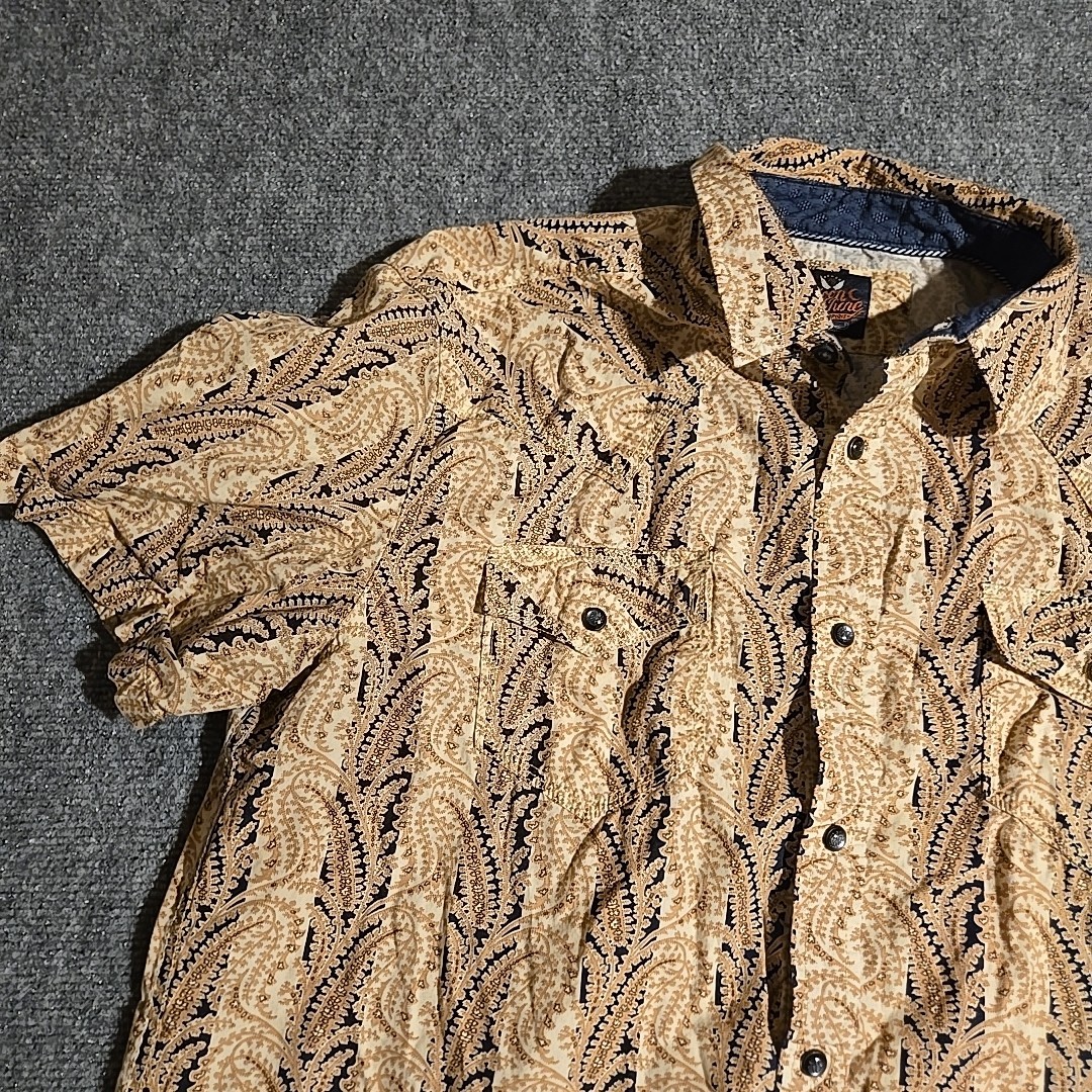 Moon Shine Spirit Shirt Men Large Gold Paisley Saw Tooth Pearl Snap Western