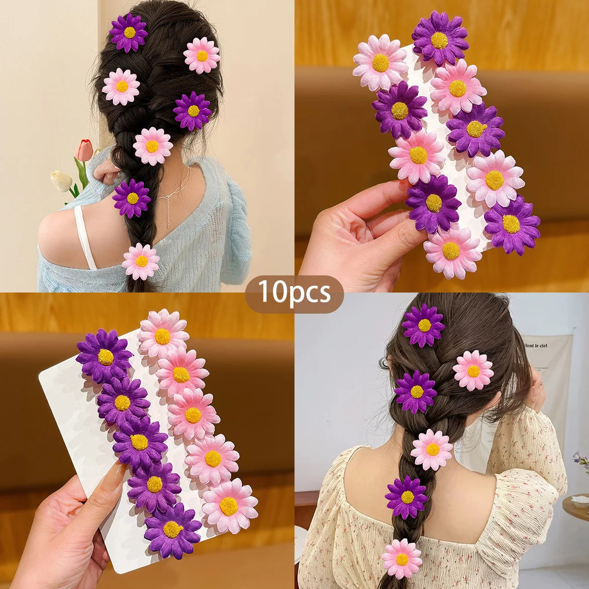 10 Pc Sunflower Hair Clips Cute Daily Hair Bands Headflowers Girls Accessories