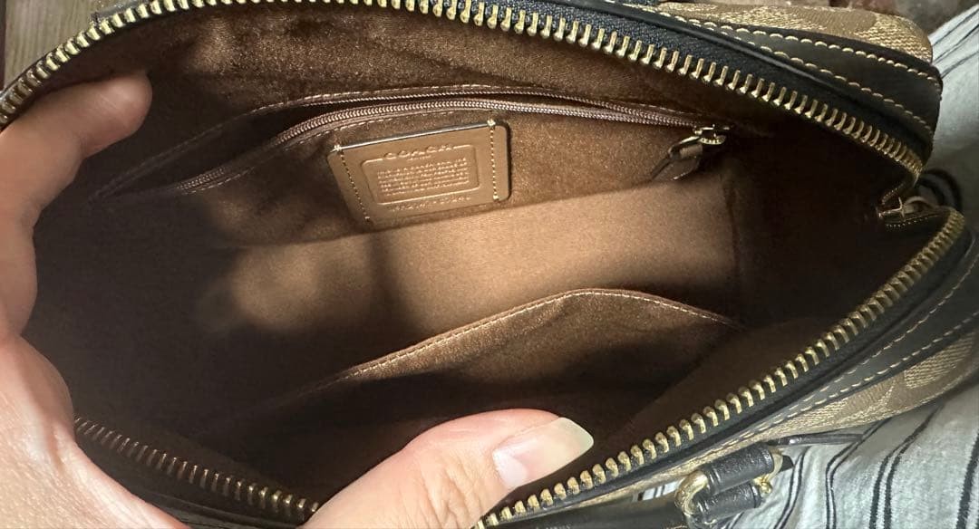 COACH Beige Canvas Leather Handbag 10.6inch, Minimal Damage