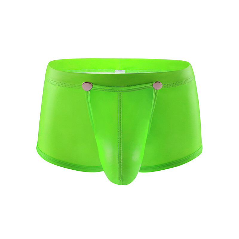 Men Sexy Wet Look Shiny Boxer Briefs Trunks Underwear Removable Button Pouch