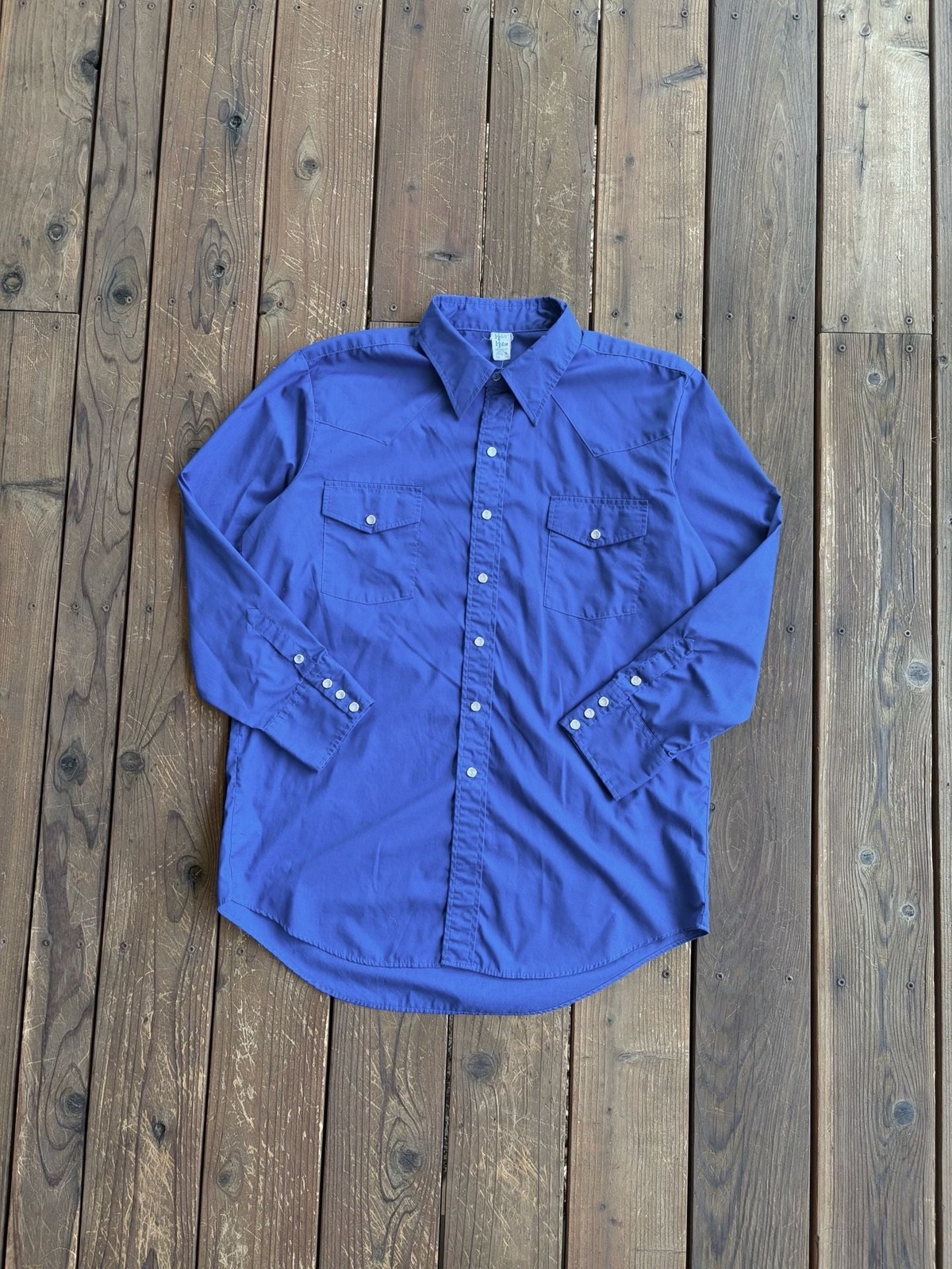 Vintage Malco Modes Blue Pearl Snap Western Shirt Size 17.5 35 Made in USA