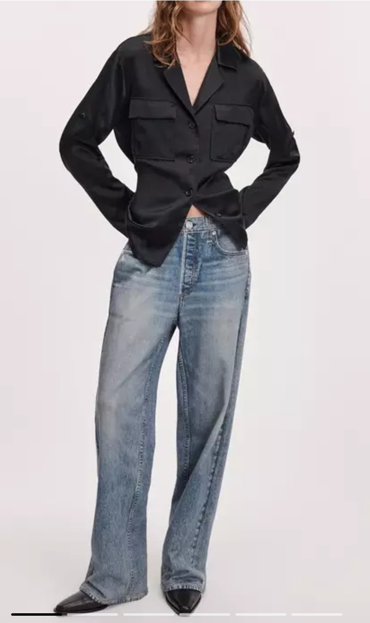 Rag & Bone Miramar Wide Leg Pants Sz L Scarlet Medium Blue Jeans Cotton Terry