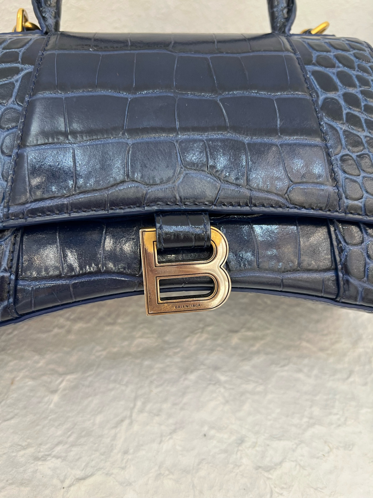 Authentic Balenciaga Hourglass Top Handle Bag S Crocodile-embossed Leather Top