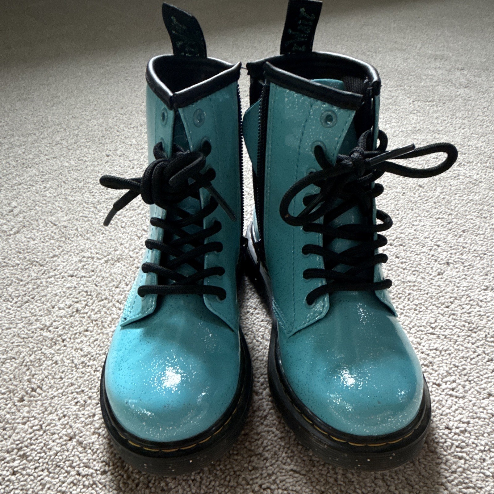 Dr. Martens 1460 Kids Blue Patent Leather Lace-Up Zip Combat Boots US 1 UK 13