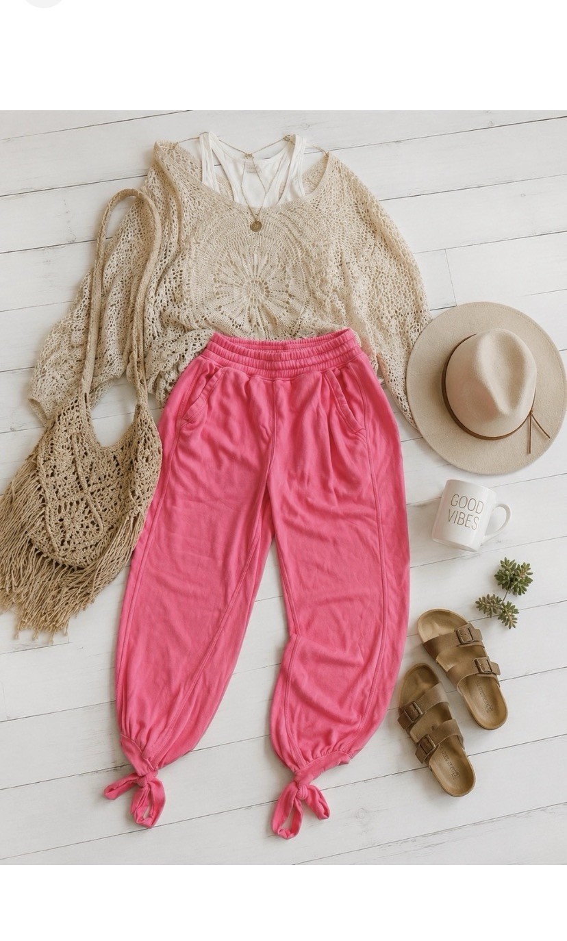 Free People Movement Hot Pink Boho Strappy Jogger Sweatpants Size Small