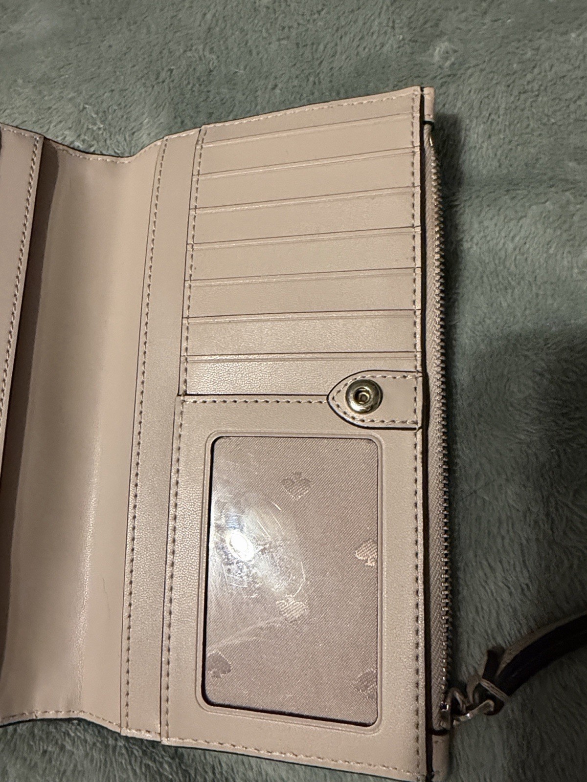 kate spade new york Solid Pink/Beige Wristlet Wallet Zipper, ID Window, Cards