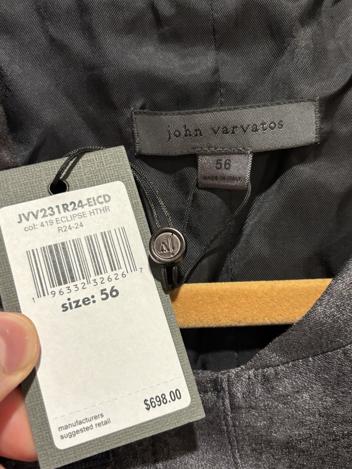 $698 NWT John Varvatos Vest 56 Men’s Beacon XL 46 US Suit Button Down Italy Made
