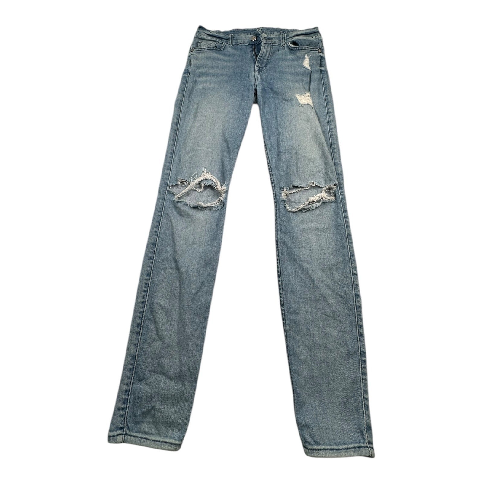 7 For All Mankind The Skinny Jeans Light Wash Distressed Size 28