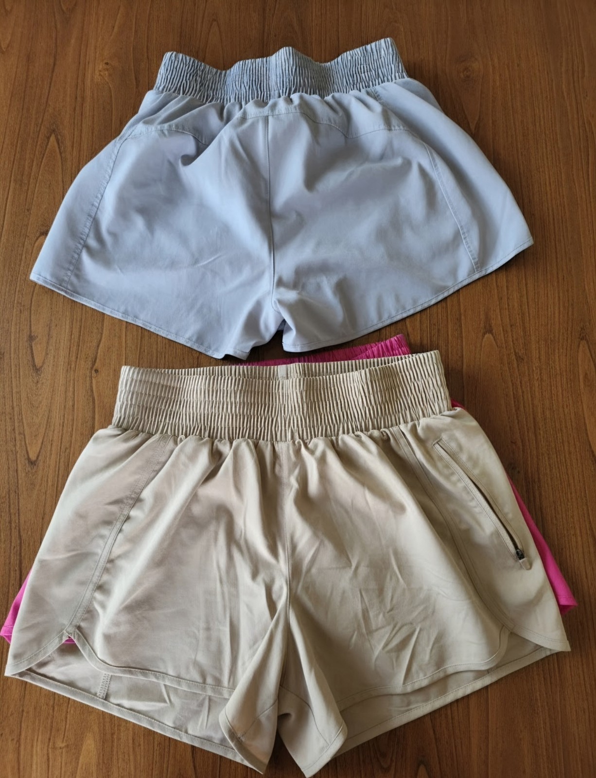 Women’s M Athletic 3-Pack Running Shorts Pink Beige Light Blue Zip Pockets