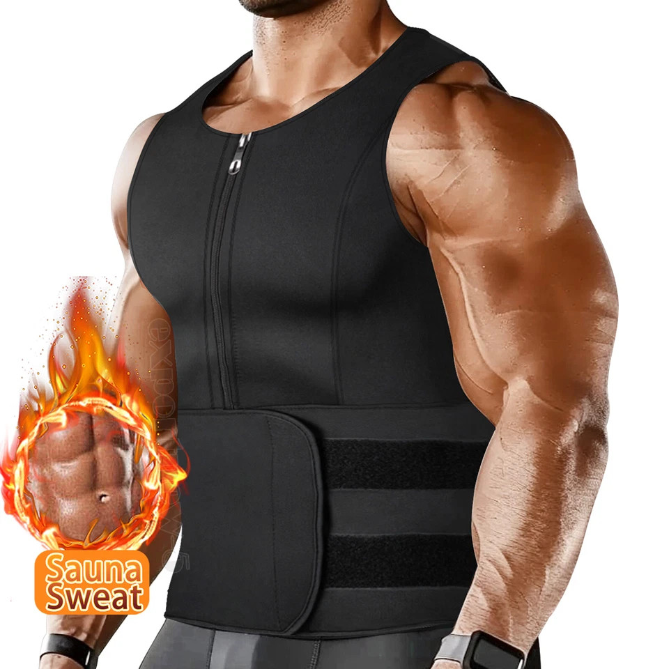 Men’s Sauna Suit Sweat Vest Waist Trainer Body Shaper Compression Tank Top Shirt