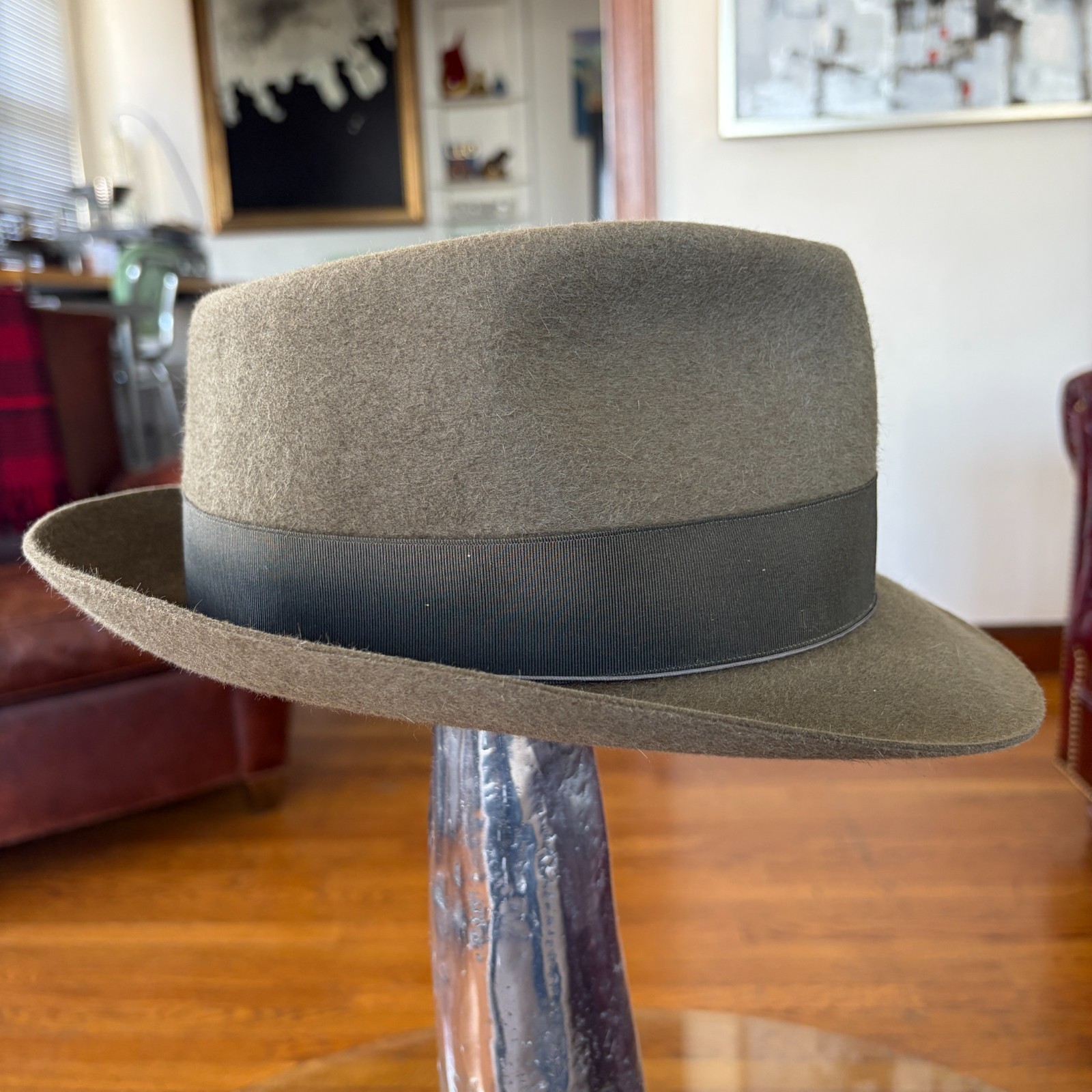 $995 Paul’s Hat Works Custom Fur Felt Fedora Stetson Moss Green Olive 7 1/8