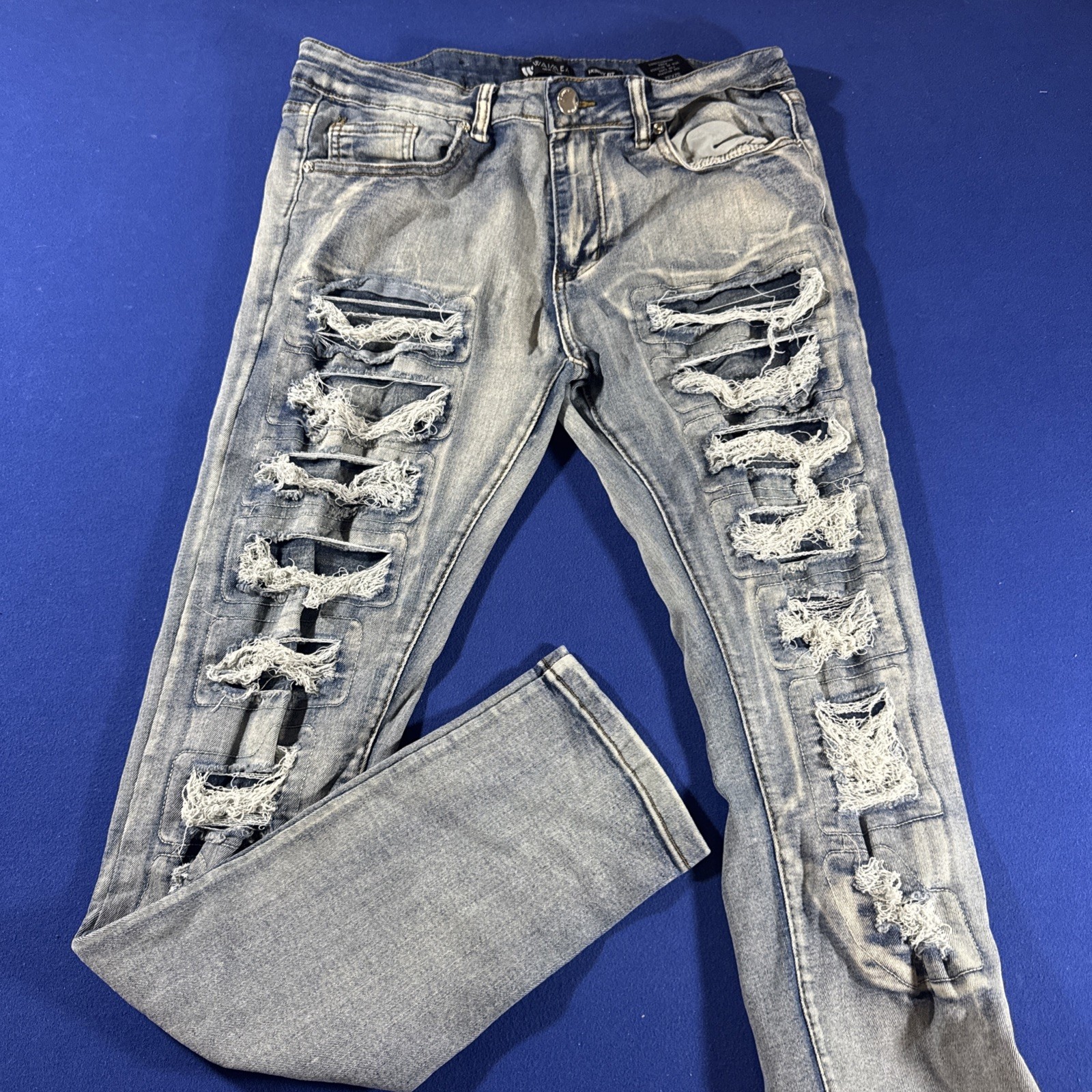 WaiMea Men Size 32×32 Blue Skinny Fit Denim Jeans Ripped Distressed