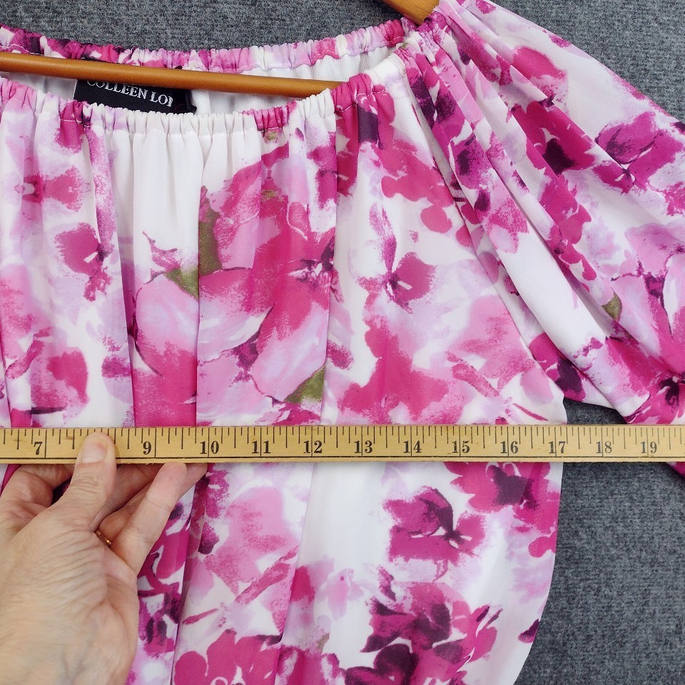 Colleen Lopez Womens Top Small Pink Floral Off Shoulder 3/4 Sleeve Boho
