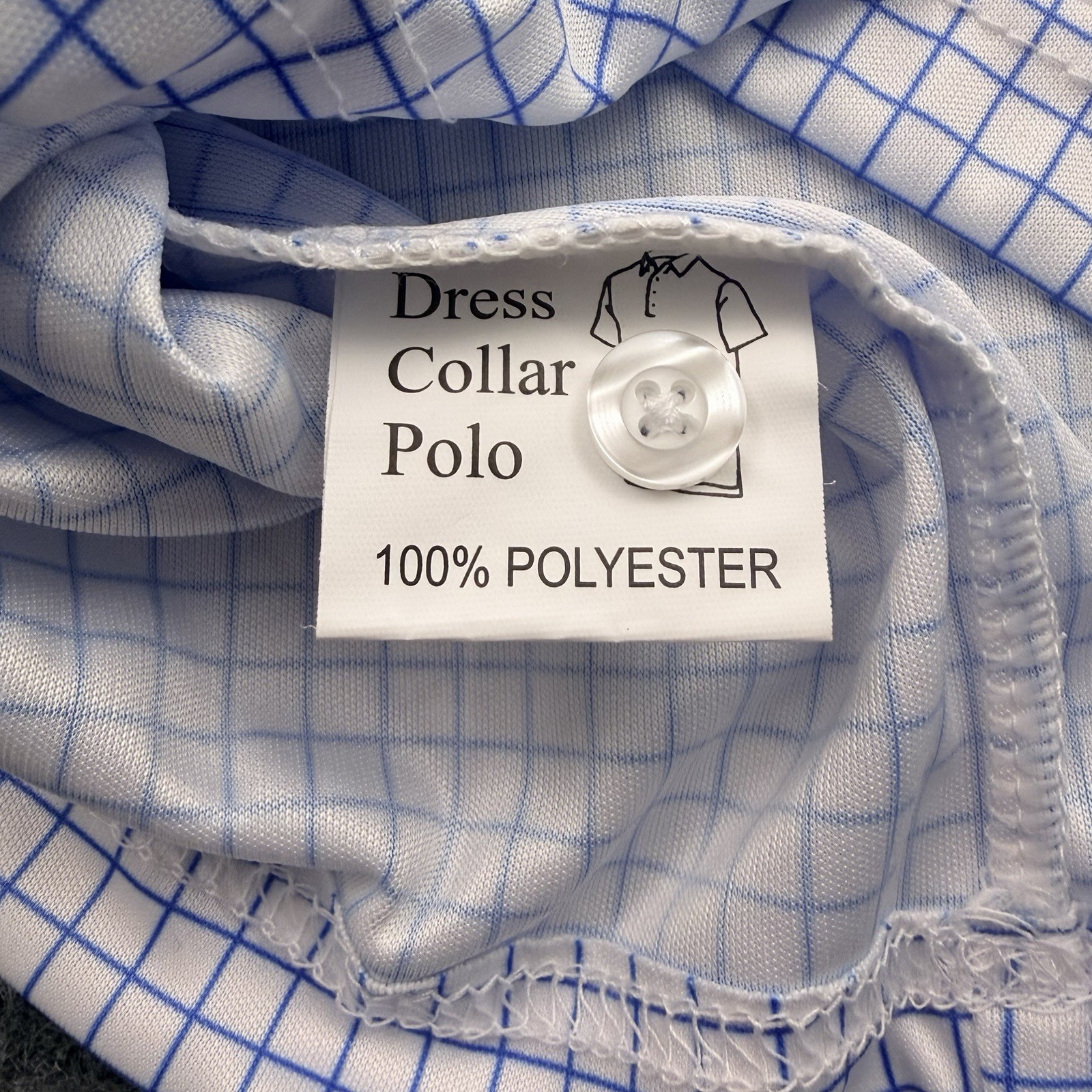 Collars and Co Button Up Polo Shirt Men’s Large Blue White Checkered Stretch NWT