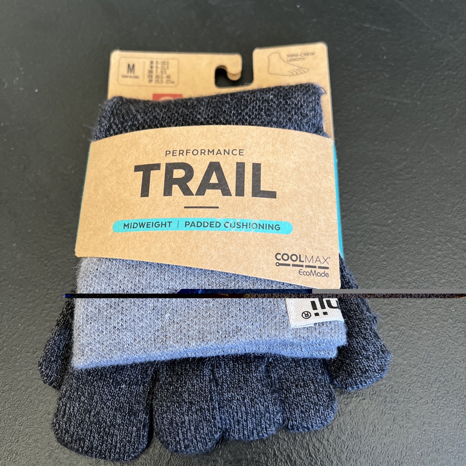 Injinji Toesocks 2.0 Men’s Trail Midweight Mini Crew Medium Granite Coolmax NEW