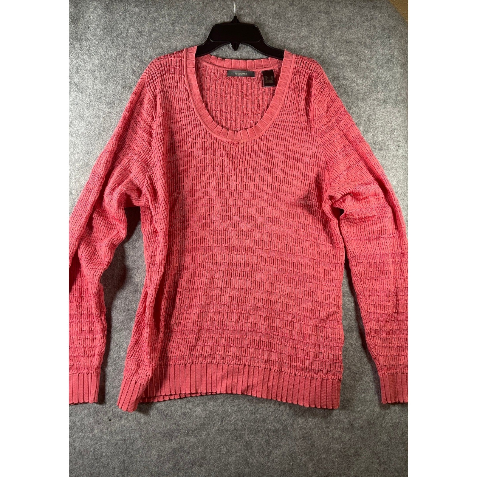 Liz Claiborne Coral Pink Textured Basketweave Scoop Neck Sweater XL