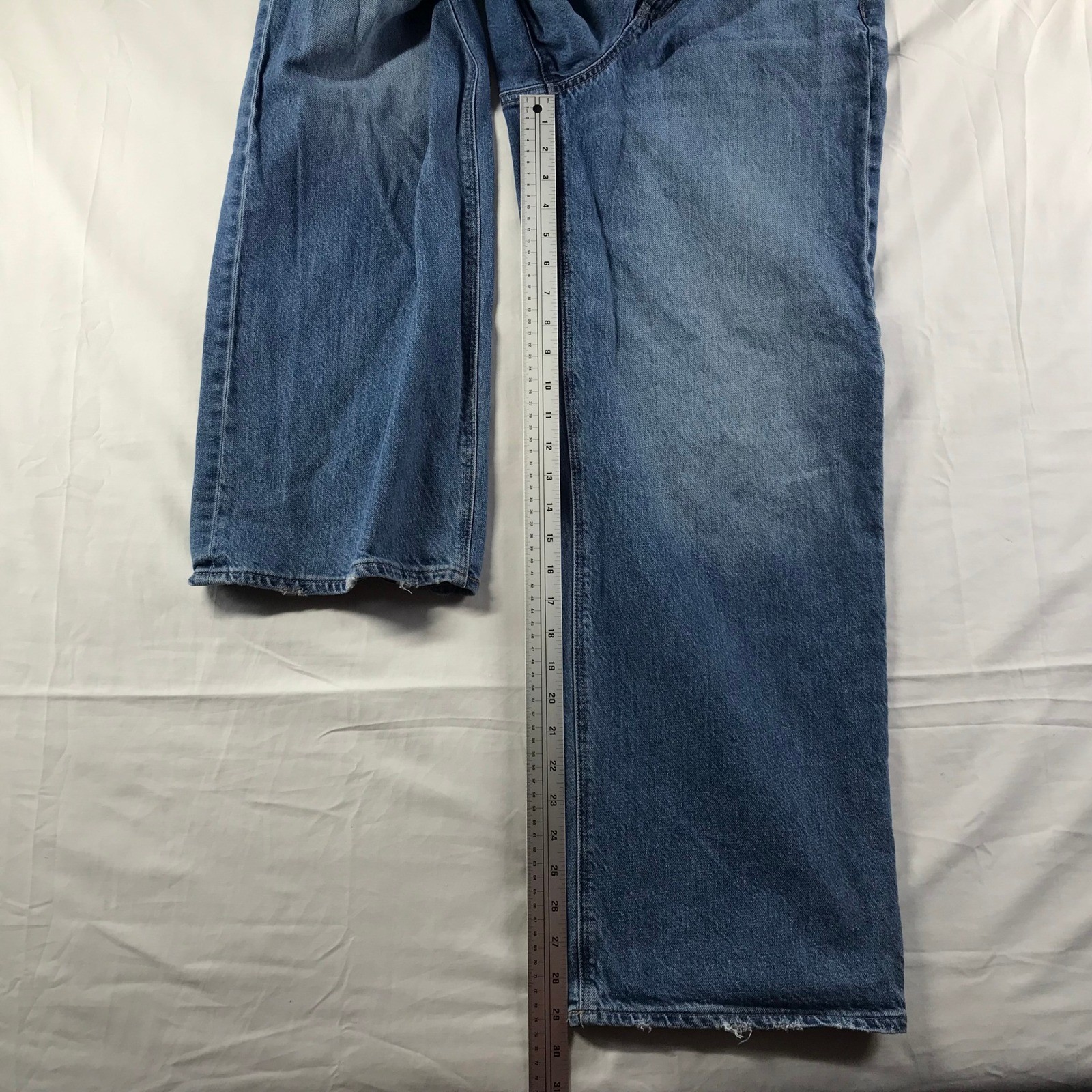 American Eagle Curvy Super High-Rise Baggy Straight Jeans Blue Strigid Size 10