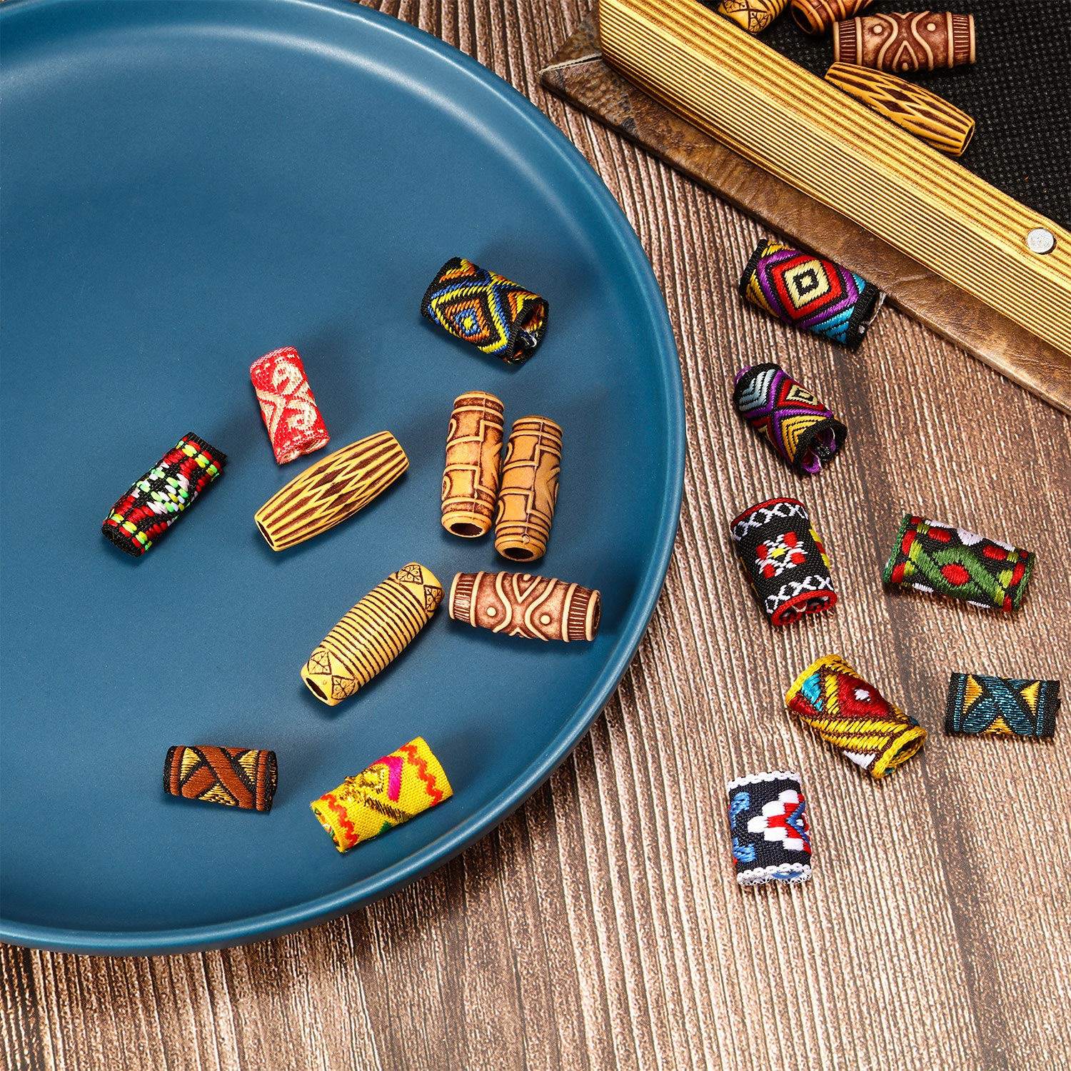27 Pcs Wooden Fabric Dreadlock Beads Tube Beads for Hair Braids Jewelry for Hair