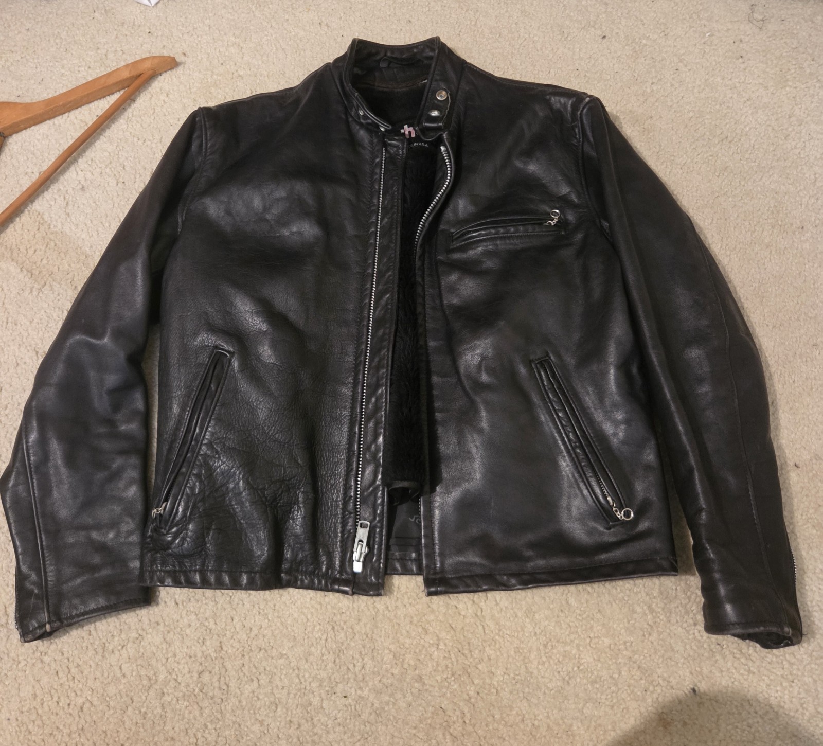 Schott 141 Size 42 Black Leather Cafe Racer Jacket Cowhide Made In USA