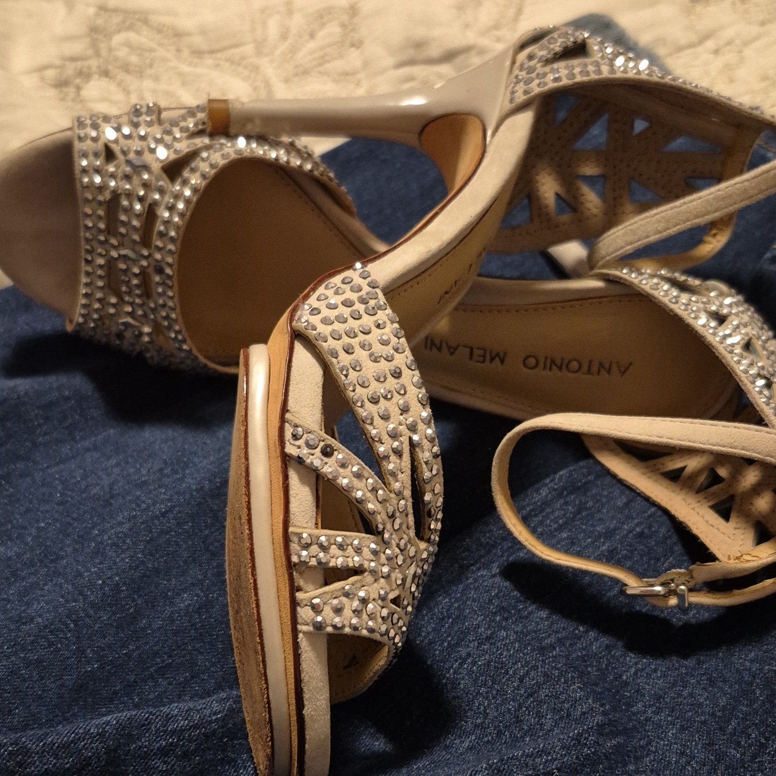 Antonio Melani Rhinestone Embellished Strappy Heels | Genuine Leather Size 6M