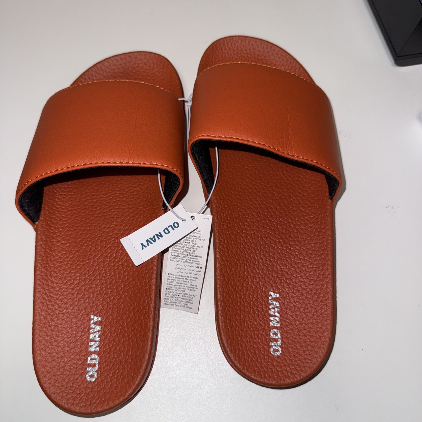 Old Navy Gender-Neutral Kids Size 5-6 Orange Faux-Leather Pool Slide Sandals