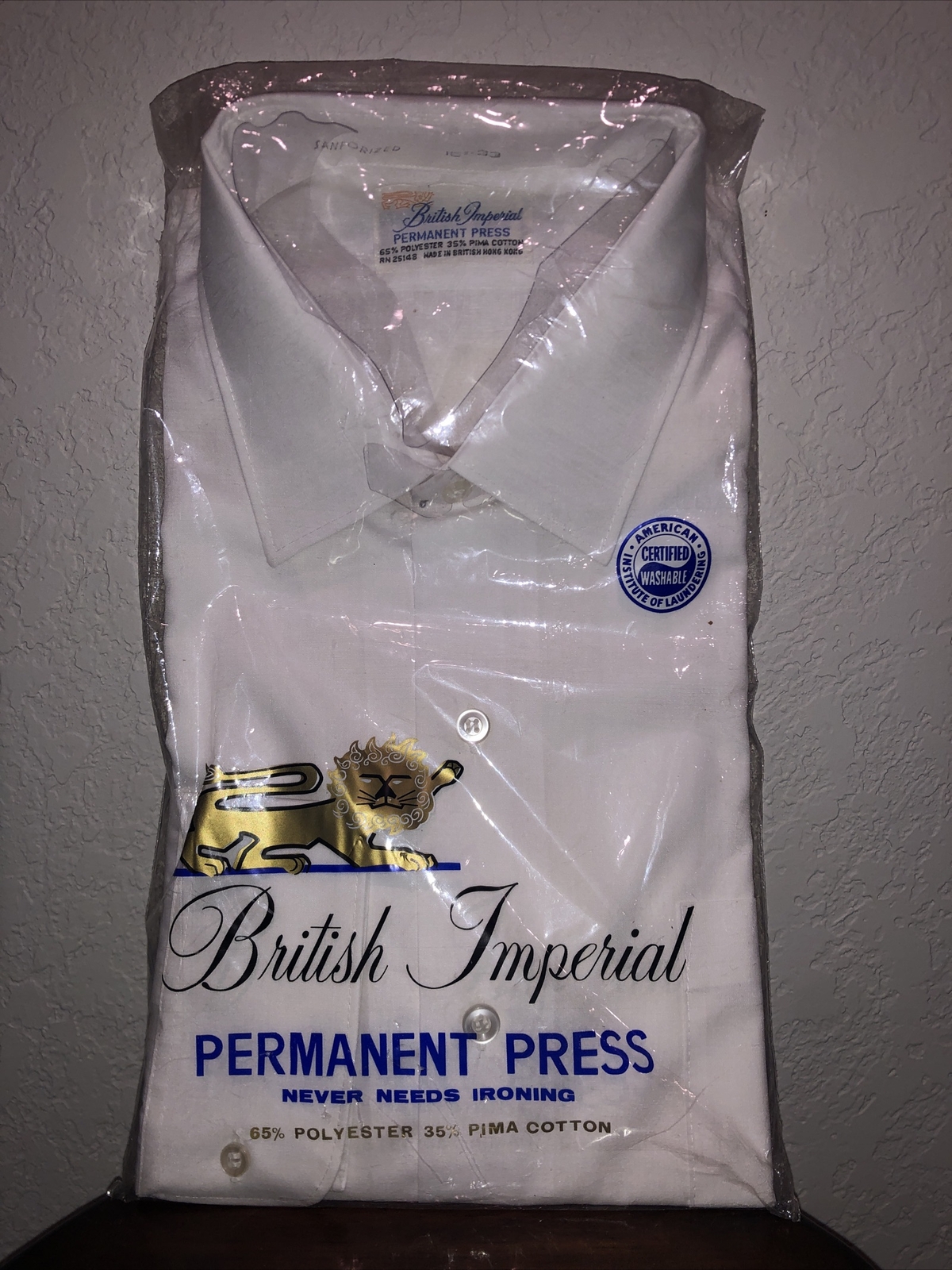 Vintage British Imperial￼ NOS Sanforized Mens Dress Shirt Hong Kong 16 1/2-33