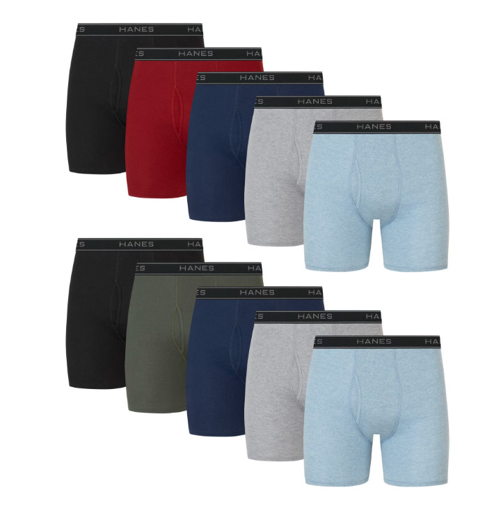 Hanes Men’s Super Value Pack Assorted Boxer Briefs, 10-Pack Soft and Breathable