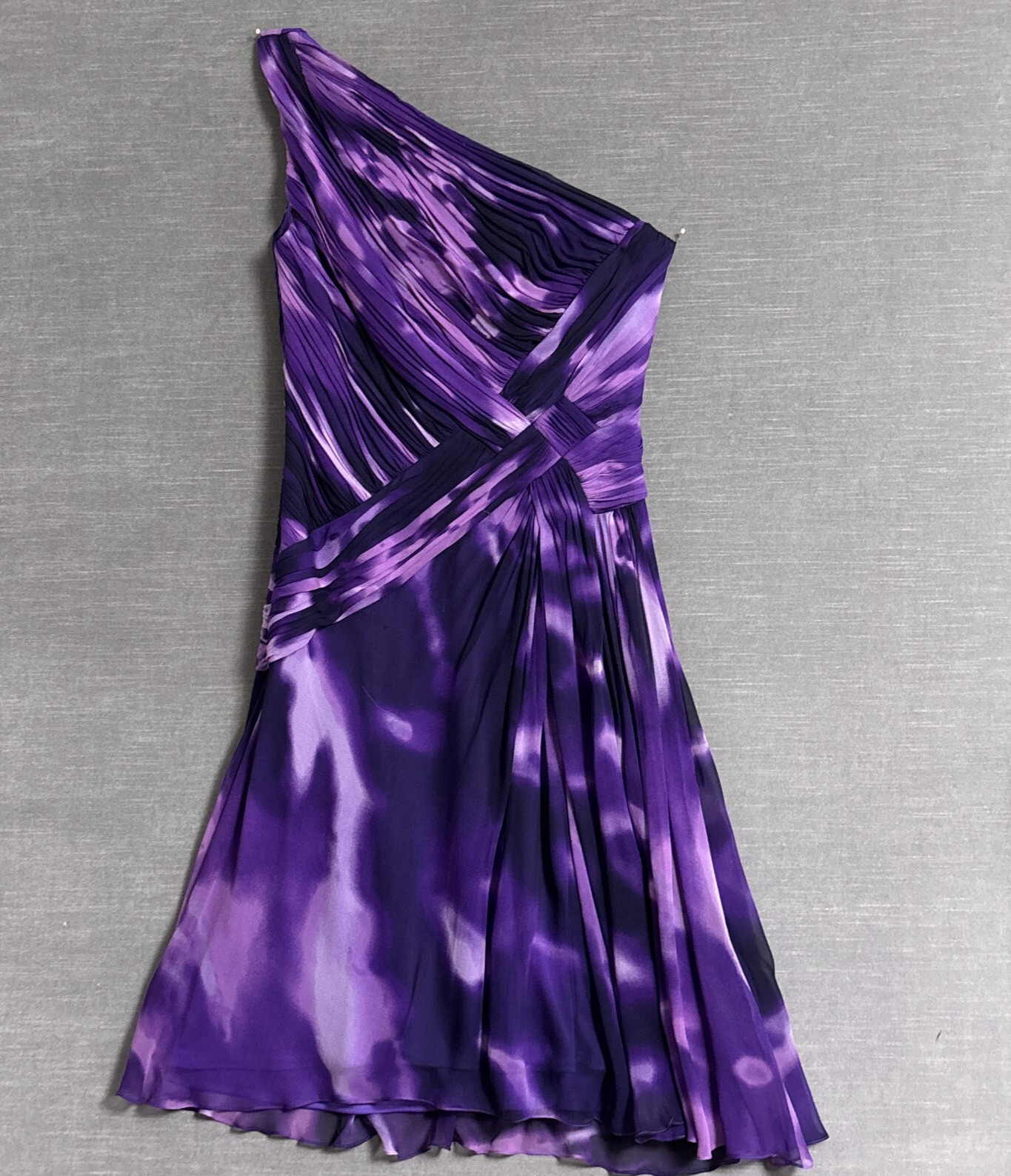 Tadashi Shoji Dress 12 Purple Silk Cocktail Party Guest Evening One Shoulder