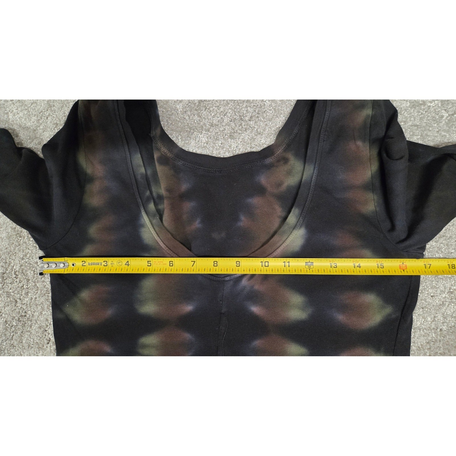Raquel Allegra Black Tie Dye Scoop Neck Deep U-Back 3/4 Sleeve Cotton Top Size 2