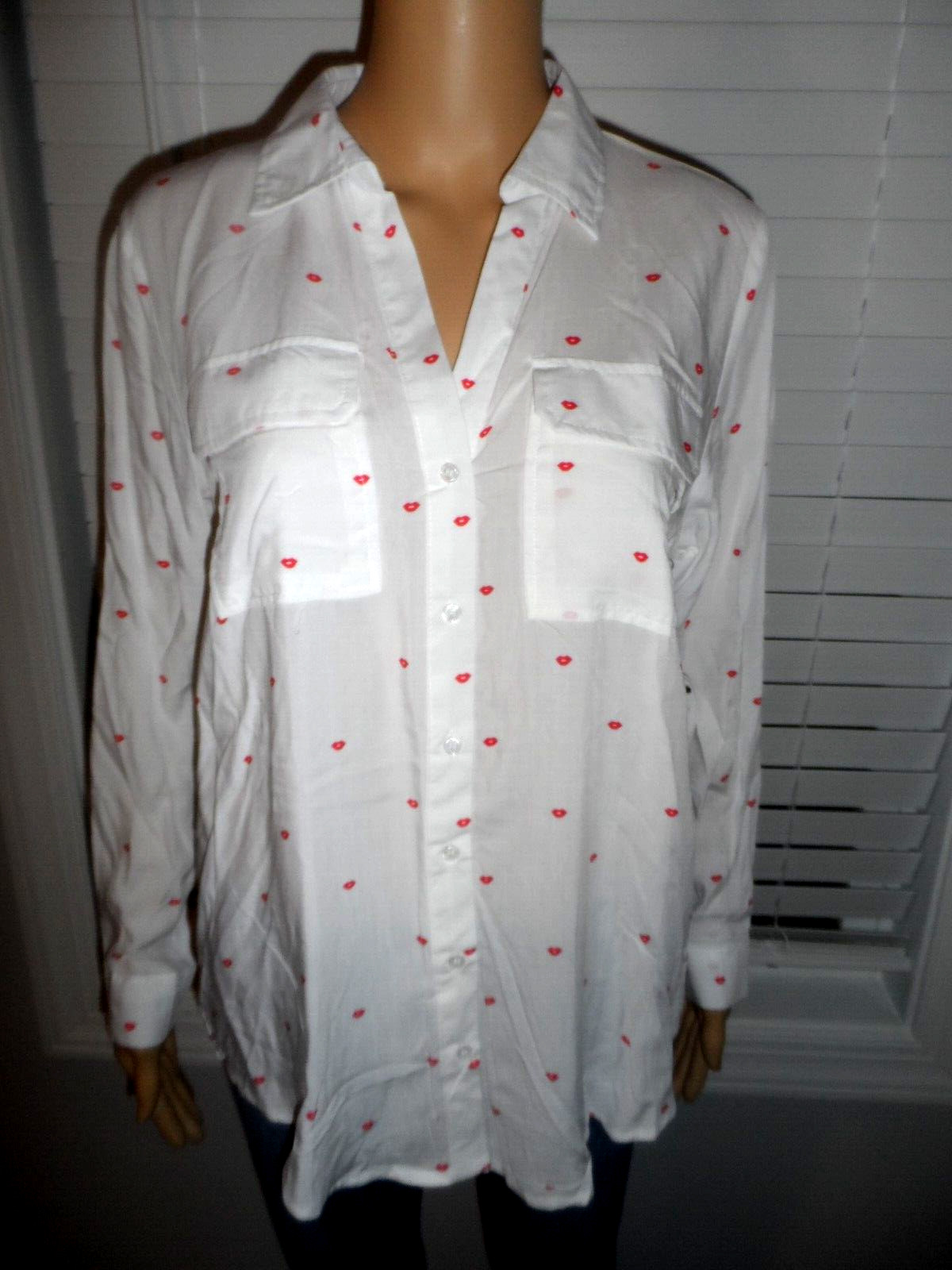 Pretty Milk & Honey size M white button up shirt red lips long sleeve women NWT