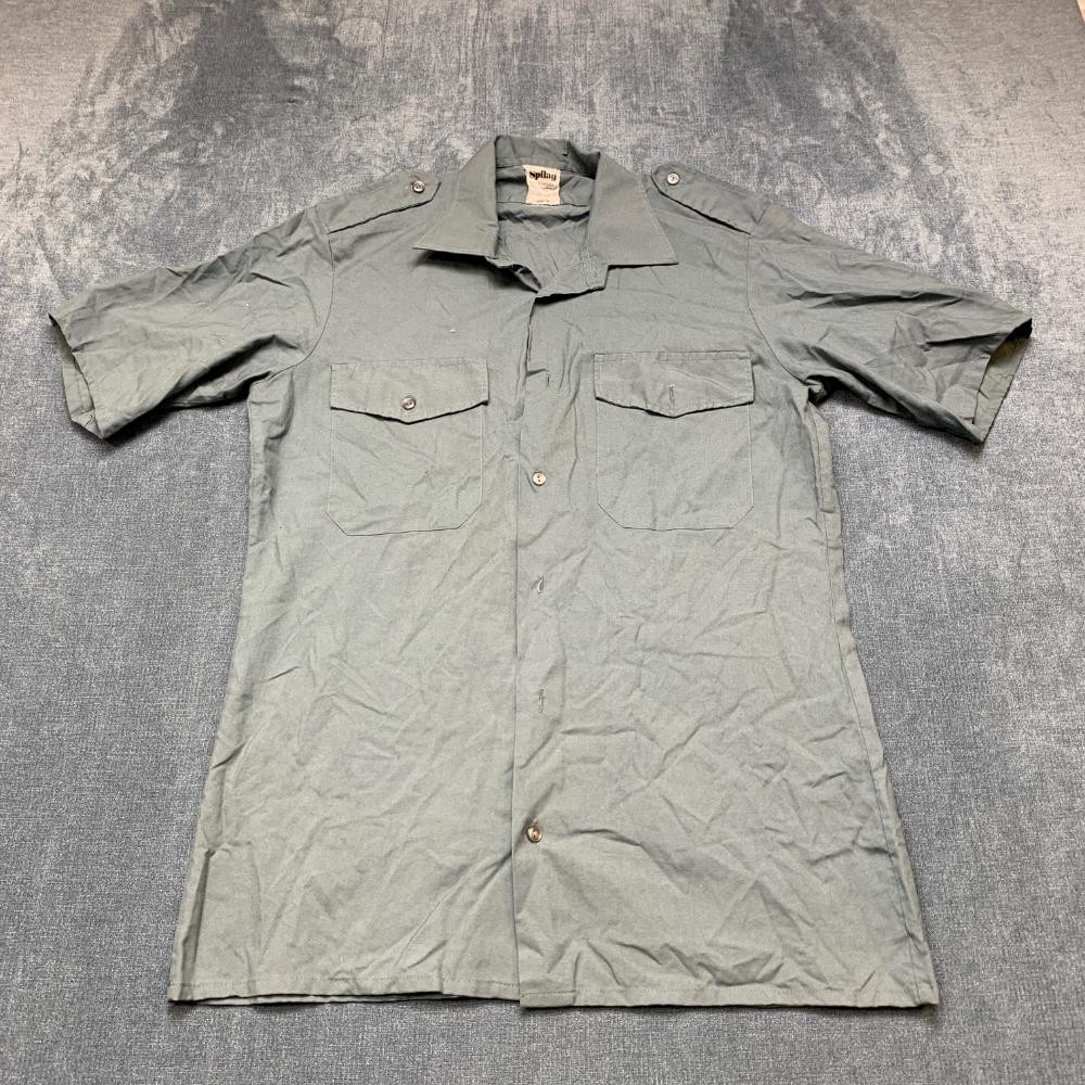 Y2K Vintage Spilag Swiss Military Shirt Mens 39/62 Gray Button Up Retro Collage