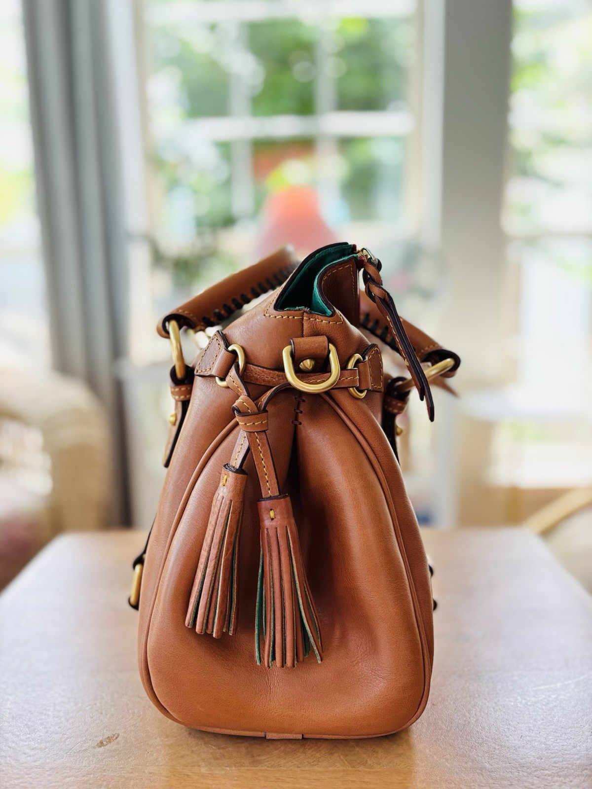 Dooney & Bourke Florentine Leather Large Satchel Handbag Natural 🤎