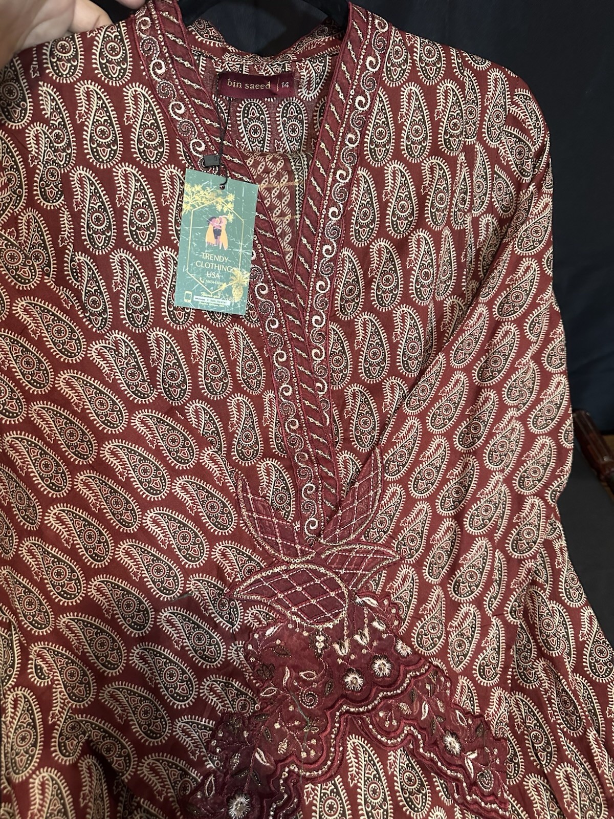 Bin Saeed Premium Lawn Cotton 3 Pc Suit-Cut Work Emb- Aline Style-M & L – $42