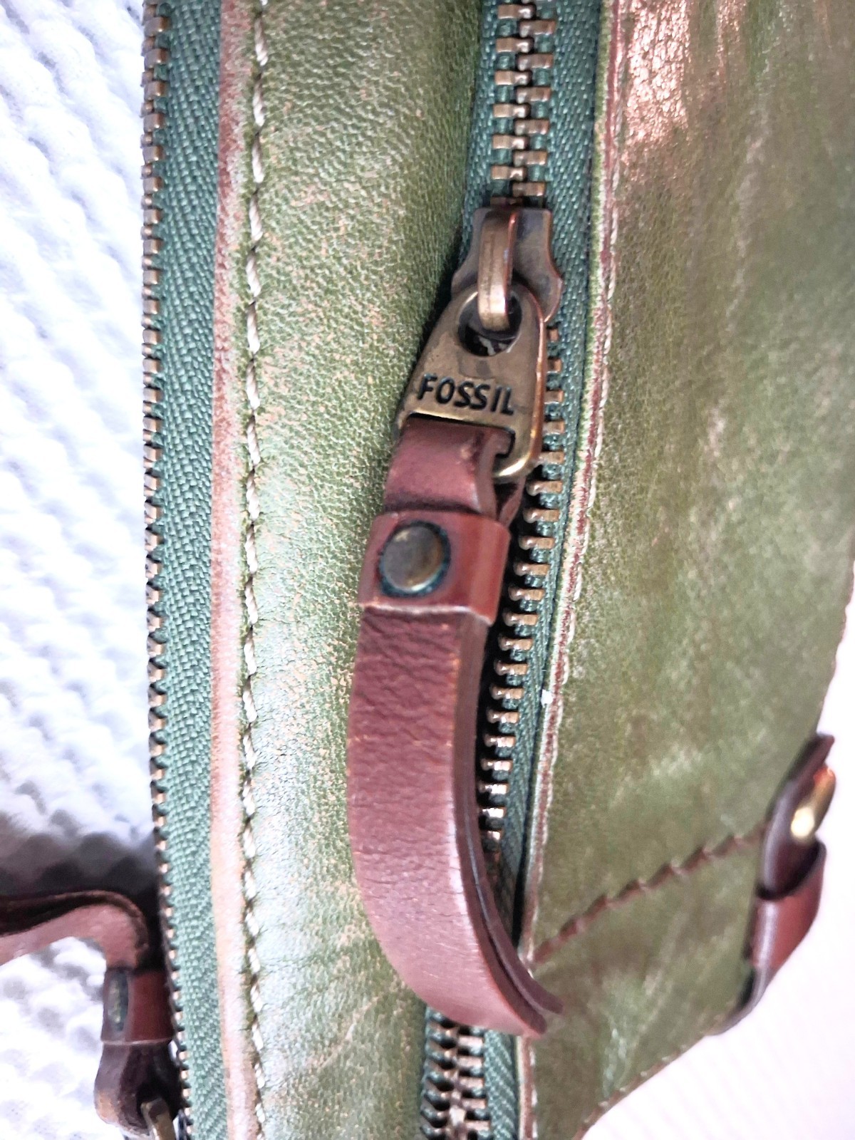 Fossil Olive Green Leather Accordion Organizer Wallet Clutch Fiocchi Italy