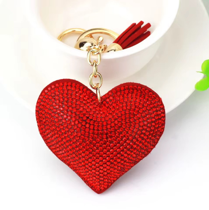 Glitter Rhinestone Bejeweled Heart Shaped Keychain Bag Charm NEW