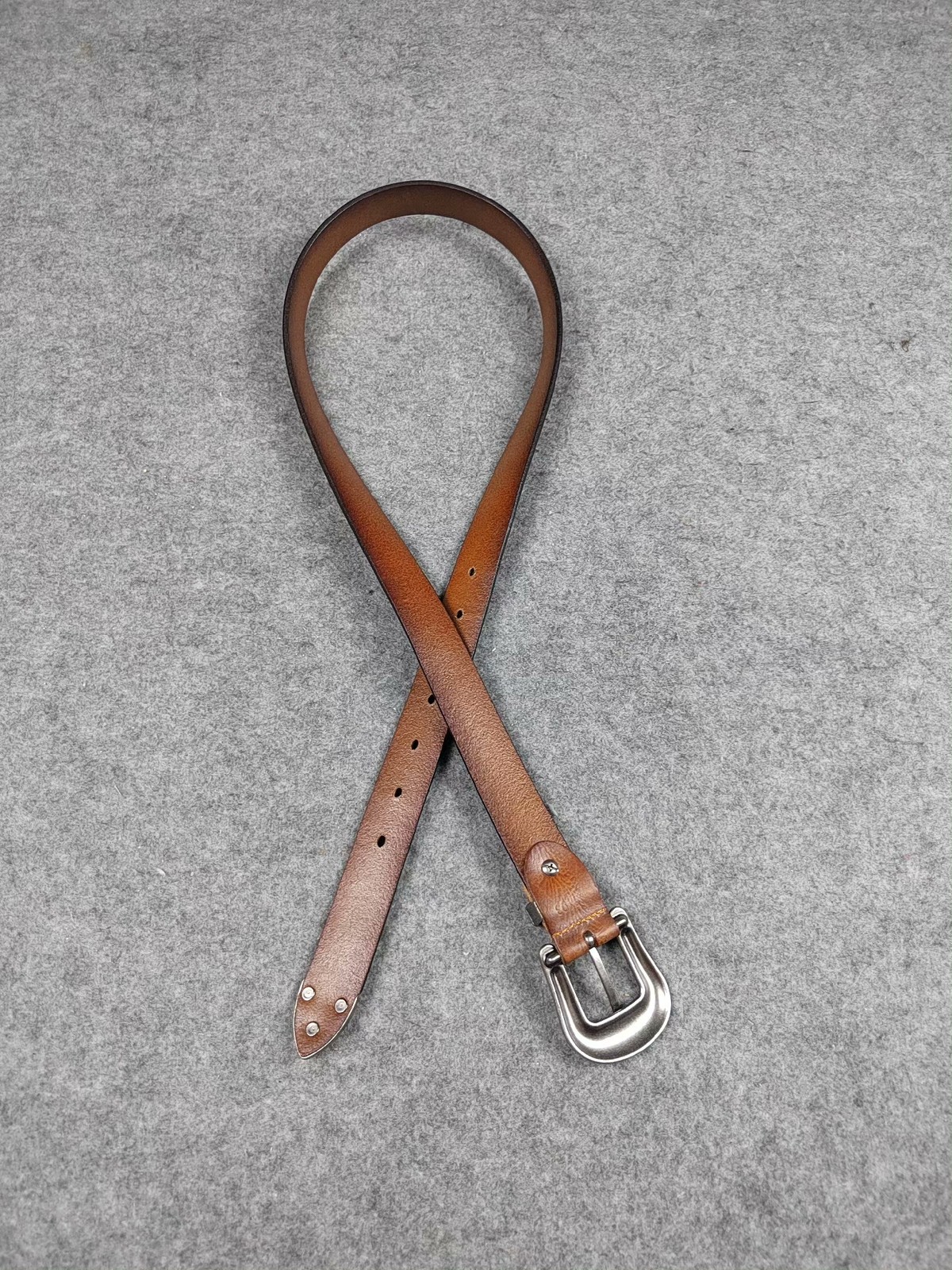 RRL Double RL Western Engraved Buckle Brown Leather Belt with RR Logo Size 32