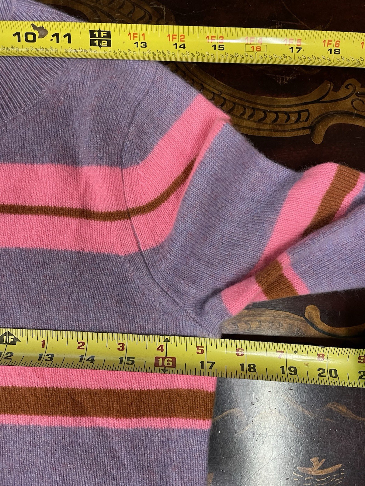 Lisa Todd Cashmere Earn Your Stripes Purple Pink Oversized Crop Sweater Prep XS